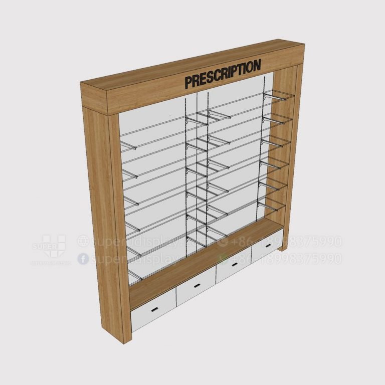 Custom Glass Wall Stand Pharmacy Shelving Manufacturer Supplier