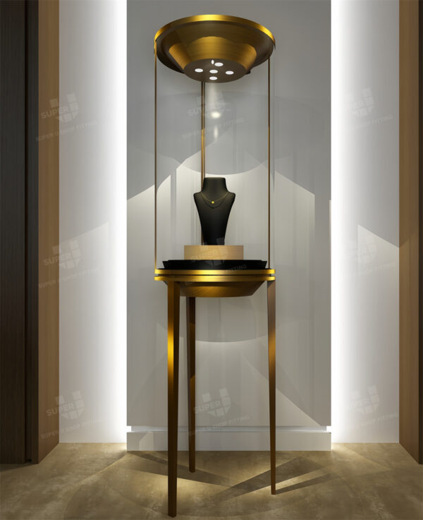 Round Pedestal Vitrine Luxury Jewelry Display Case