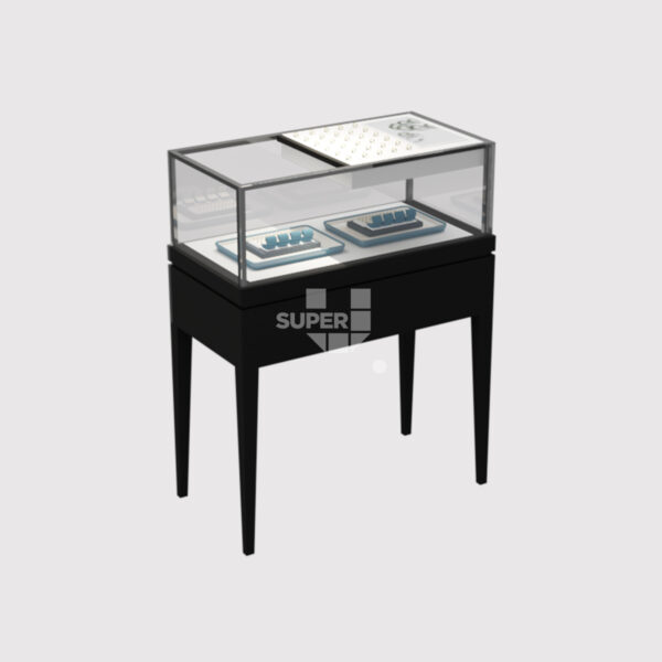 Wood Counter Table Glass Jewelry Display Case